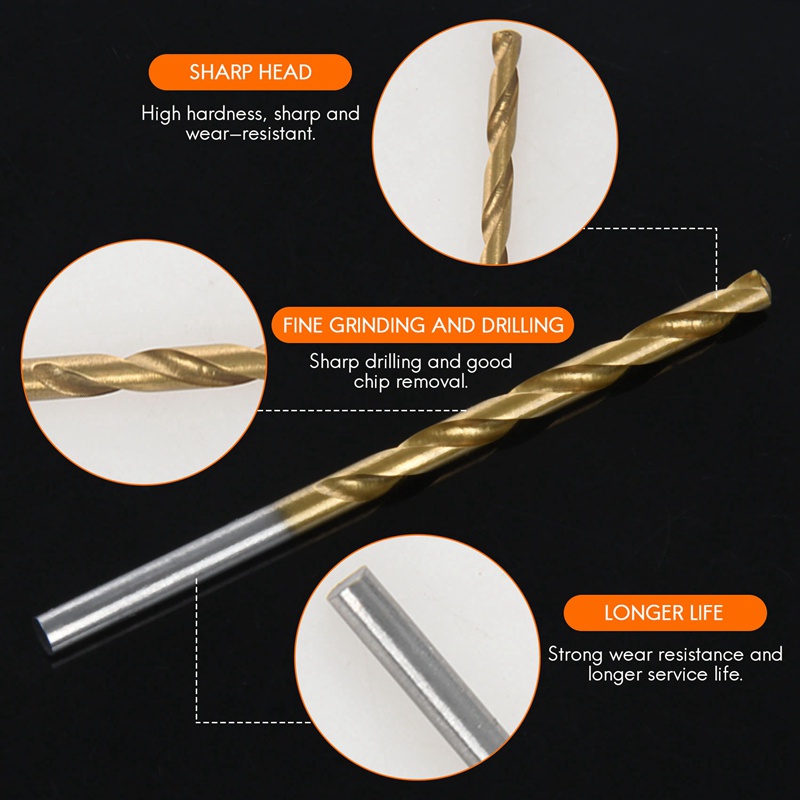Bộ 50 Mũi Khoan Thép Gió Bọc Titan 1 / 1.5 / 2 / 2.5 / 3mm