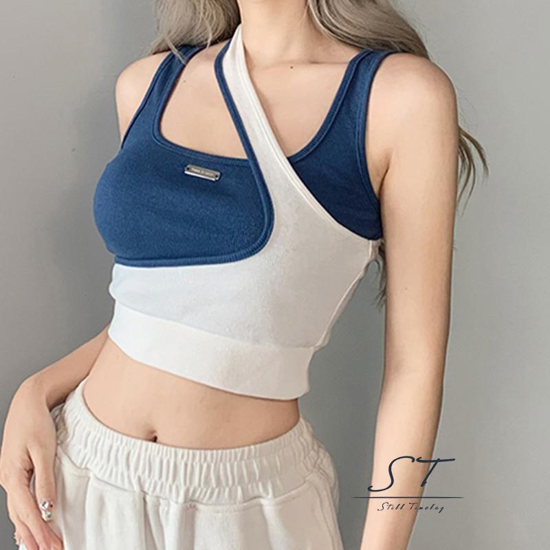 Áo Sát Nách Giả Hai Lớp Màu Sắc Tương Phản Thời Trang Đường Phố CY03