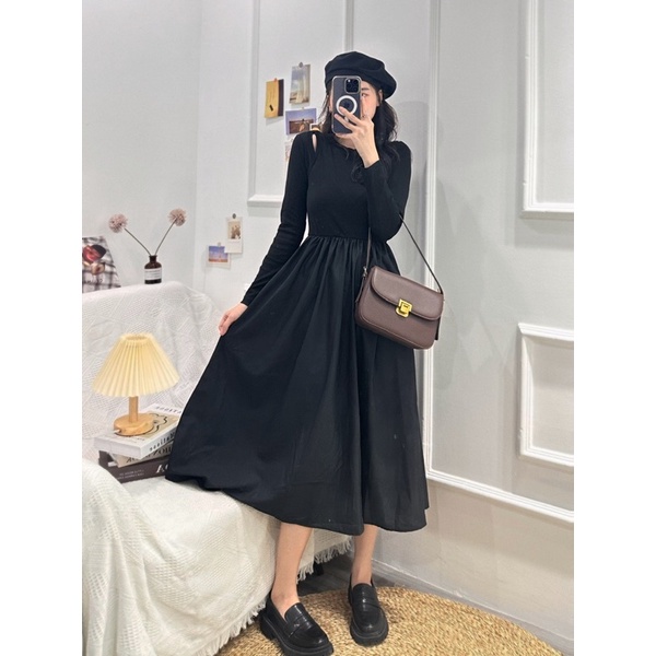 Váy thun maxi cut out vai (ảnh thật)