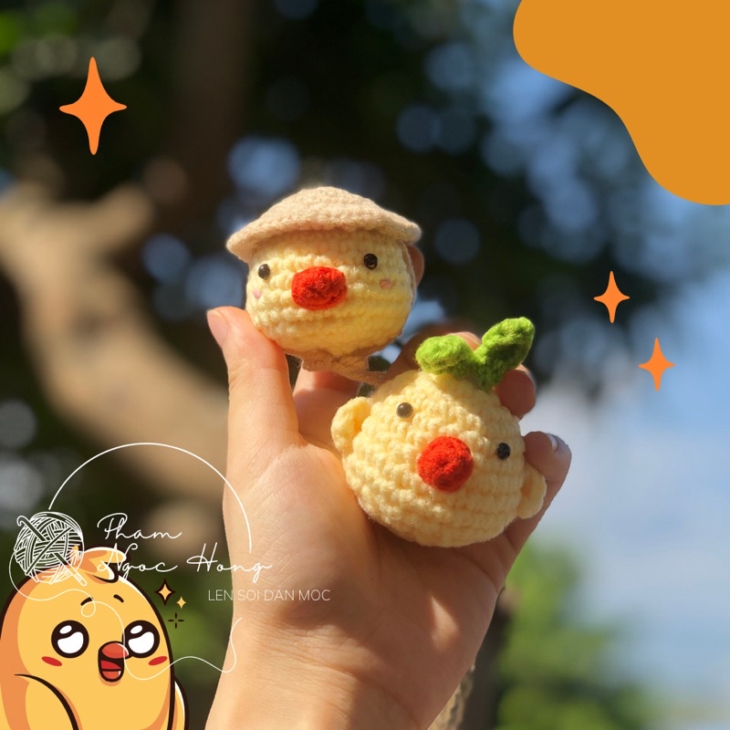 Móc khoá len vịt vàng, len móc thủ công