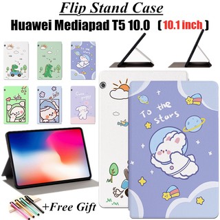 Ốp máy tính bảng da nắp gập chống sốc họa tiết hoạt hình dễ thương dành cho huawei mediapad t5 10.0