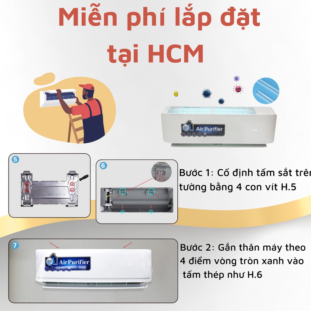 Máy Lọc Không Khí Treo Tường Nanomax B02, Màng Lọc Hepa 4 Lớp, Uv Diệt Khuẩn, Ozone (O3) Khử Trùng (60M2)