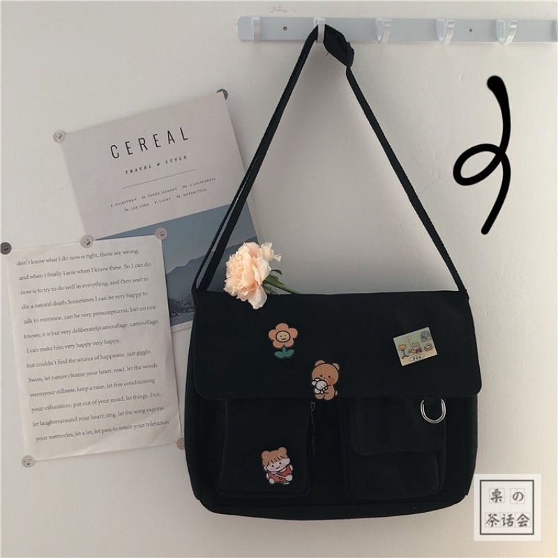 🔥Sẵn sàng giao hàng🔥Phong cách Nhật Bản túi công cụ Harajuku túi xách retro túi trong túi vải túi phụ nữ túi đeo vai