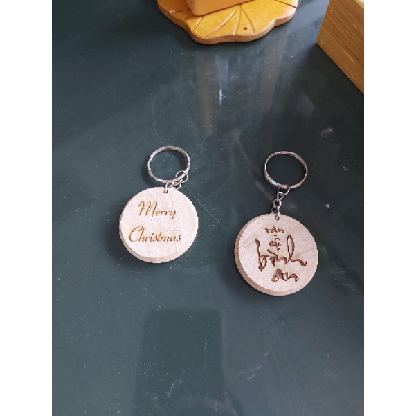 Móc khóa gỗ khắc laser đường kính 4.1cm, dày 7mm, phôi móc khóa không khoen gỗ tự nhiên