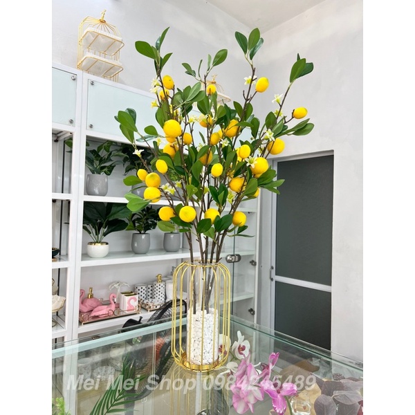 Cành chanh 7 quả, cành chanh Mỹ vàng dài 1m trang trí nhà cửa,cửa hàng,văn phòng,làm đạo cụ chụp ảnh
