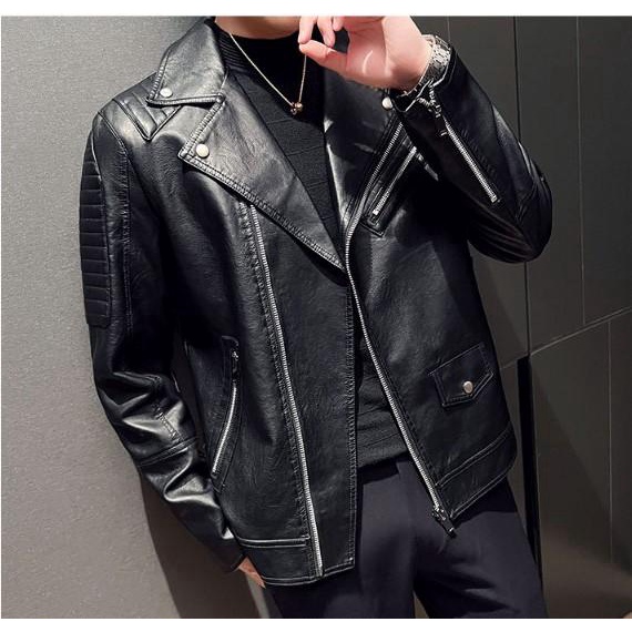 Áo da nam Bicker Jacket Đen Nam tính Cao Cấp Hàng quảng Châu AD6611