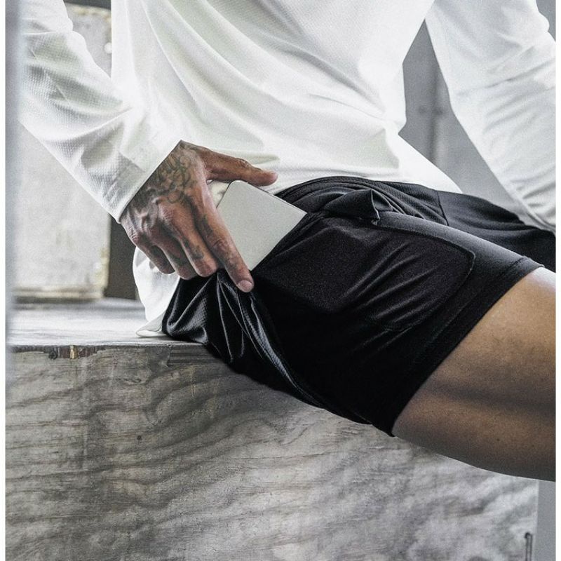 Quần tập gym nam 2 lớp chất vải train lite thông hơi Thoáng Mát,đồ tập gym nam chất Màu đen