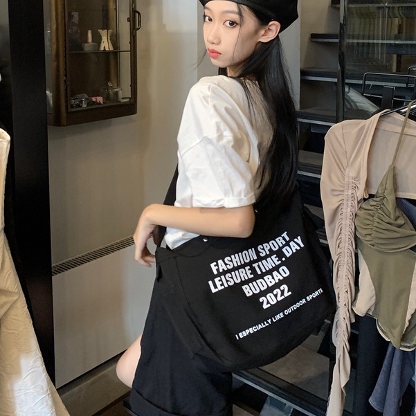 Túi tote đeo chéo vải canvas nam nữ thời trang Hàn Quốc đi học đi chơi, túi vải đeo chéo cá tính Unisex tiện dụng