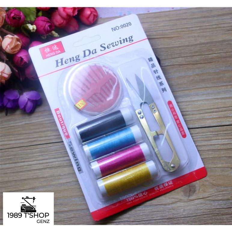 Combo 4 Cuộn Chỉ Đủ Màu Và 8 Kim Khâu Các Loại,1 Kéo Cắt Dùng Sửa Chữa May Vá Gia Đình