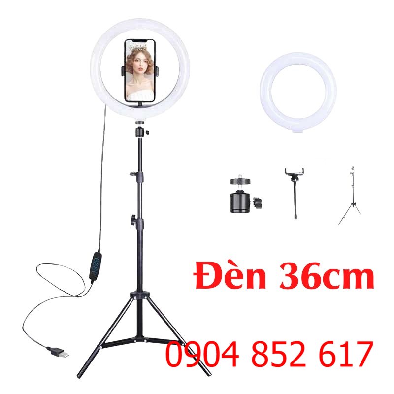 Đèn livestream 26 30 33 36 45 54cm bán hàng, make up kèm chân đỡ đèn bằng sắt dài 2m1 mới 100%