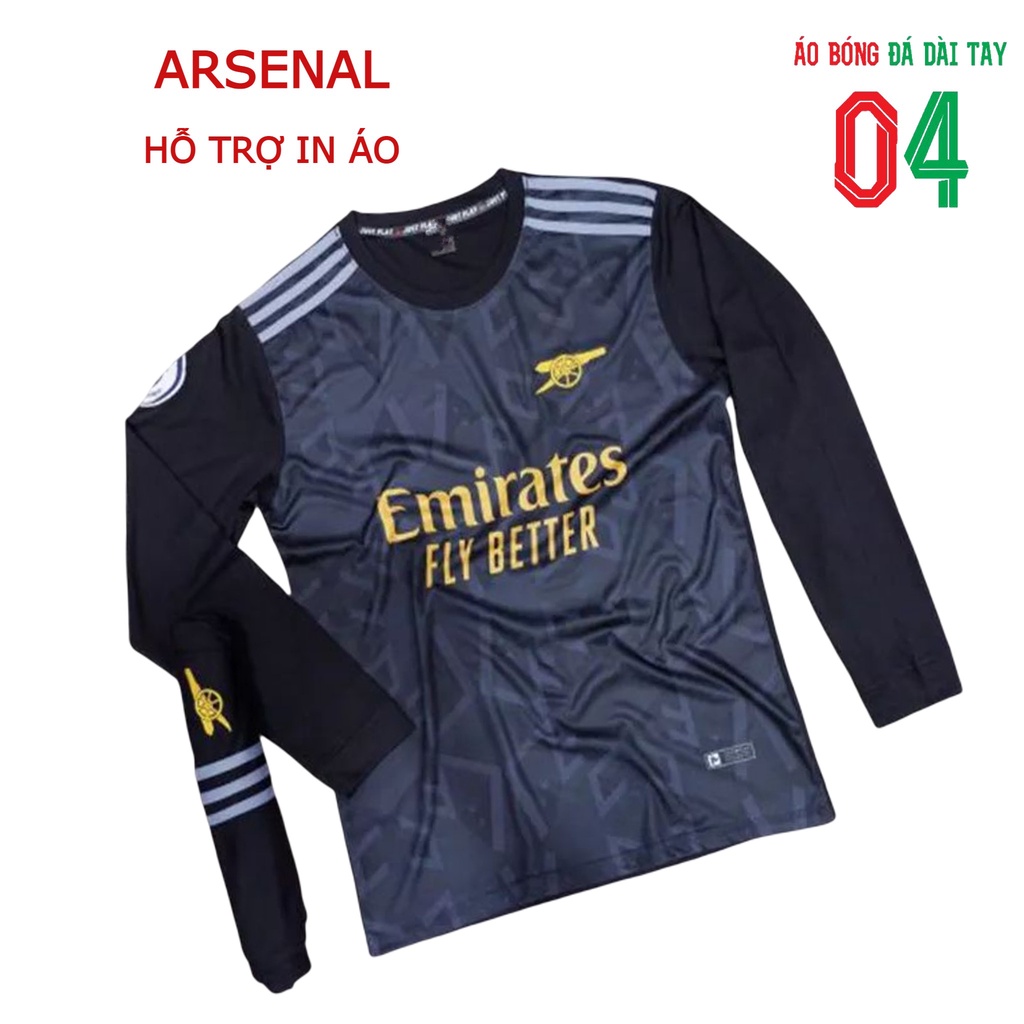 Bộ quần áo bóng đá Dài tay Thun thái CLB Arsenal màu đen xám