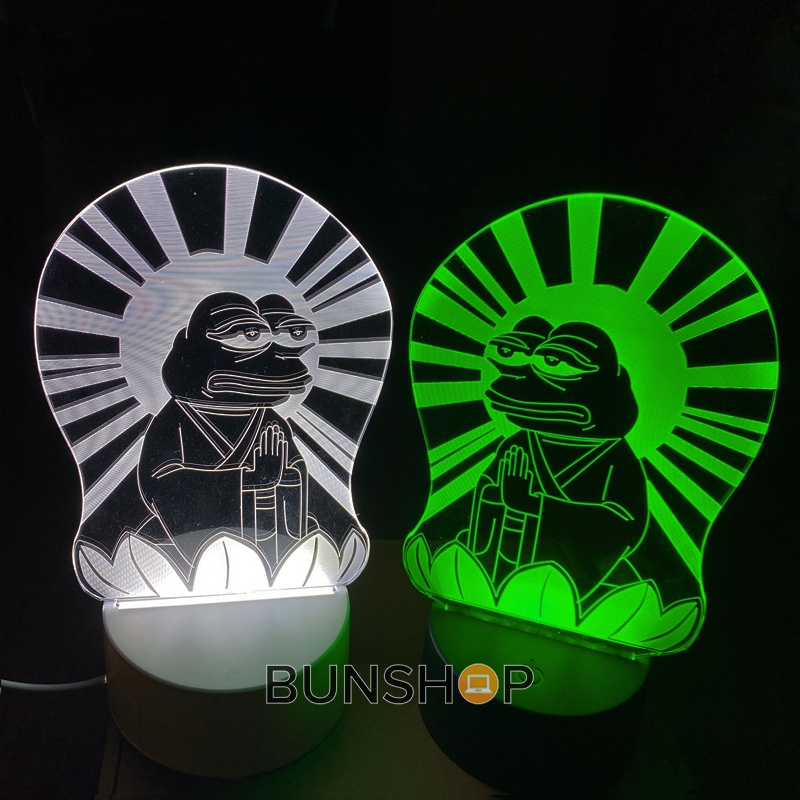 Đèn ngủ LED 3D phát sáng ếch xanh Pepe sad frog tịnh tâm mặc áo phật linh vật vozer