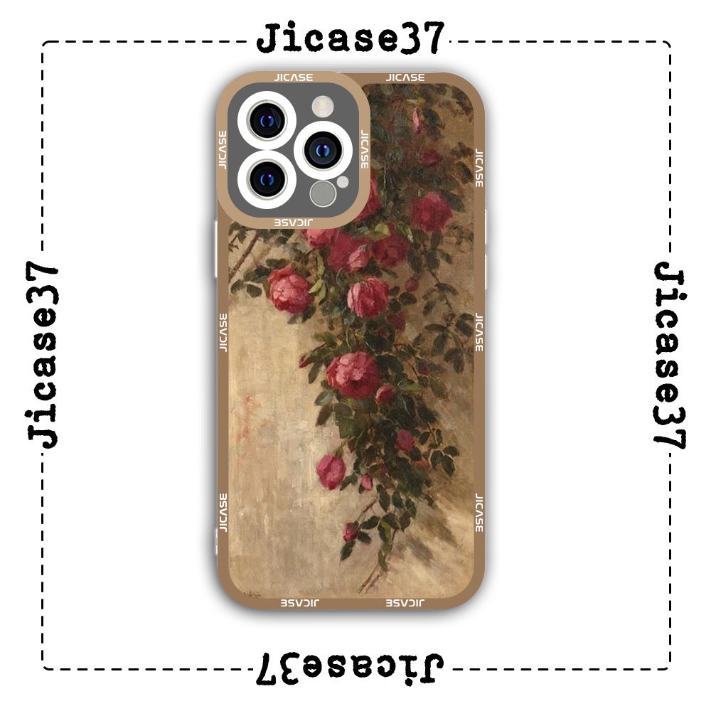 Ốp lưng iPhone Cạnh Vuông Samsung Xiaomi Oppo Jicase tranh sơn dầu hoa hồng
