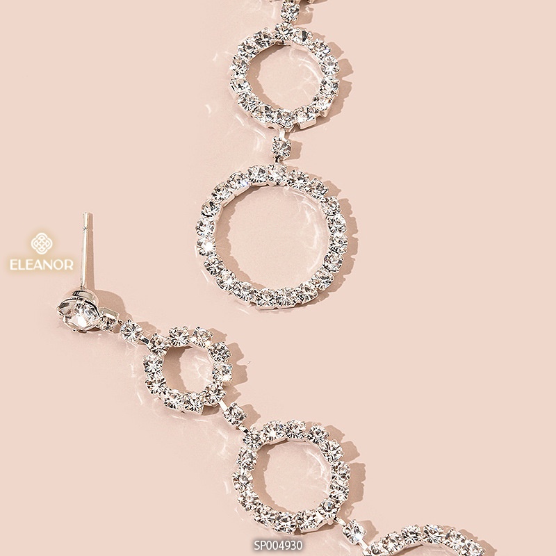 Bông tai nữ chuôi bạc 925 Eleanor Accessories dáng thả dài vòng tròn đính đá phụ kiện trang sức 4930