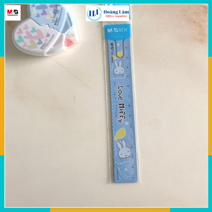 Thước kẻ nhôm Miffy, thước kẻ hợp kim dẻo 15cm, nhiều màu, có tai cài tiện lợi MG - FRL 96053