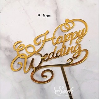 Topper mica Happy Wedding + nhẫn vàng L2