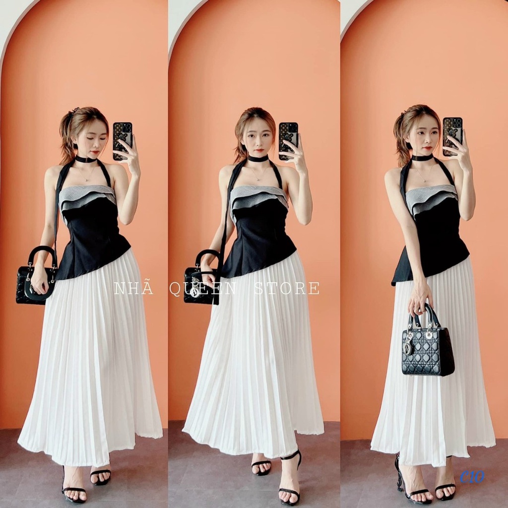 Set đồ nữ đi chơi tiệc dễ thương, set váy dập ly kèm áo kiểu nữ phong cách hàn quốc nhẹ nhàng sexy