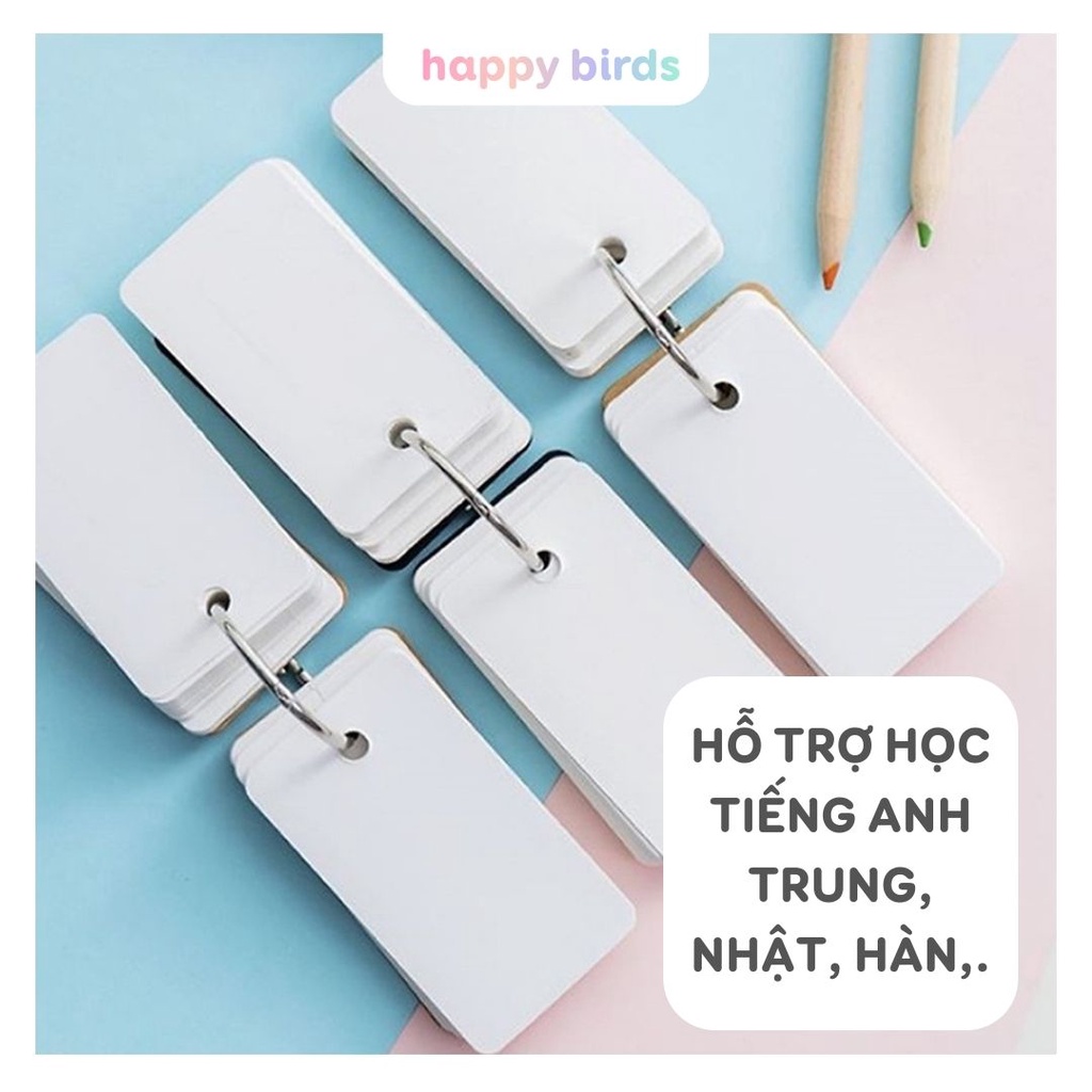 Flashcard Combo 1000 thẻ flashcard trắng đen kèm khoen thẻ học từ vựng ghi từ mới hỗ thợ học tiếng Anh Trung HappyBirds