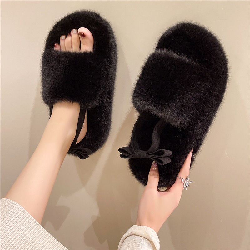 Dép Lông Nhung Đế Dày 7cm Thời Trang Thu Đông Nhẹ Nhàng Phong Cách Mới Cho Nữ