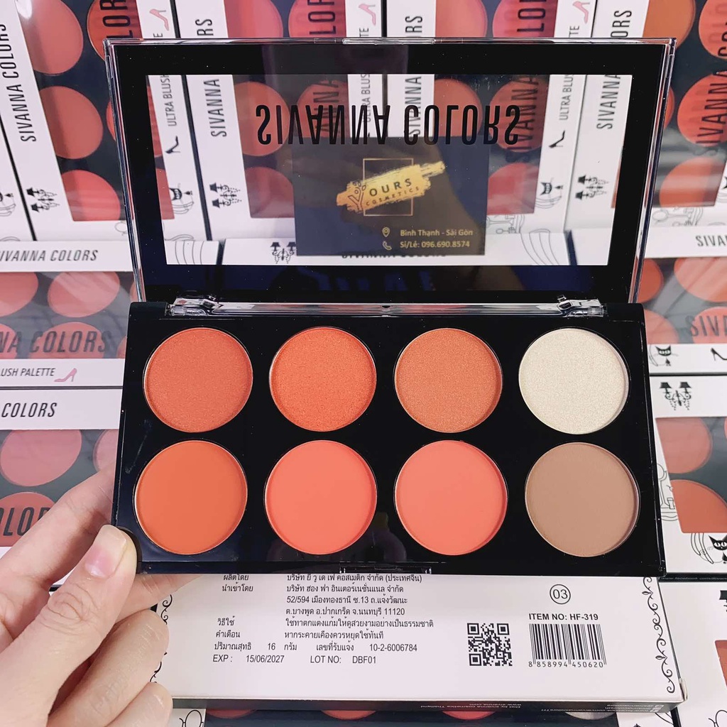 Phấn Má Hồng Tông Cam Cháy, Tạo Khối và Bắt Sáng Sivanna Ultra Brush Palette HF319 No.3