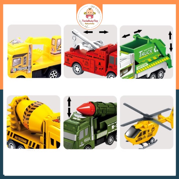 Đồ chơi bộ hộp sét 6 món ô tô máy bay chạy cót cho bé