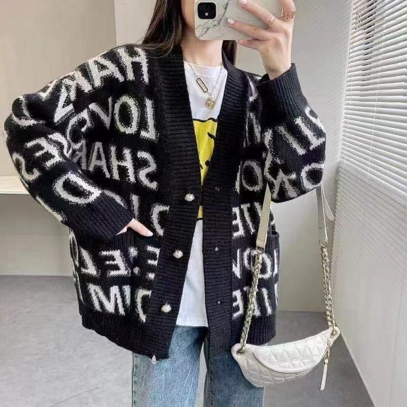 Áo khoác cardigan LENBACH dệt kim cổ chữ V phong cách Hàn Quốc trẻ trung thời trang dành cho nữ