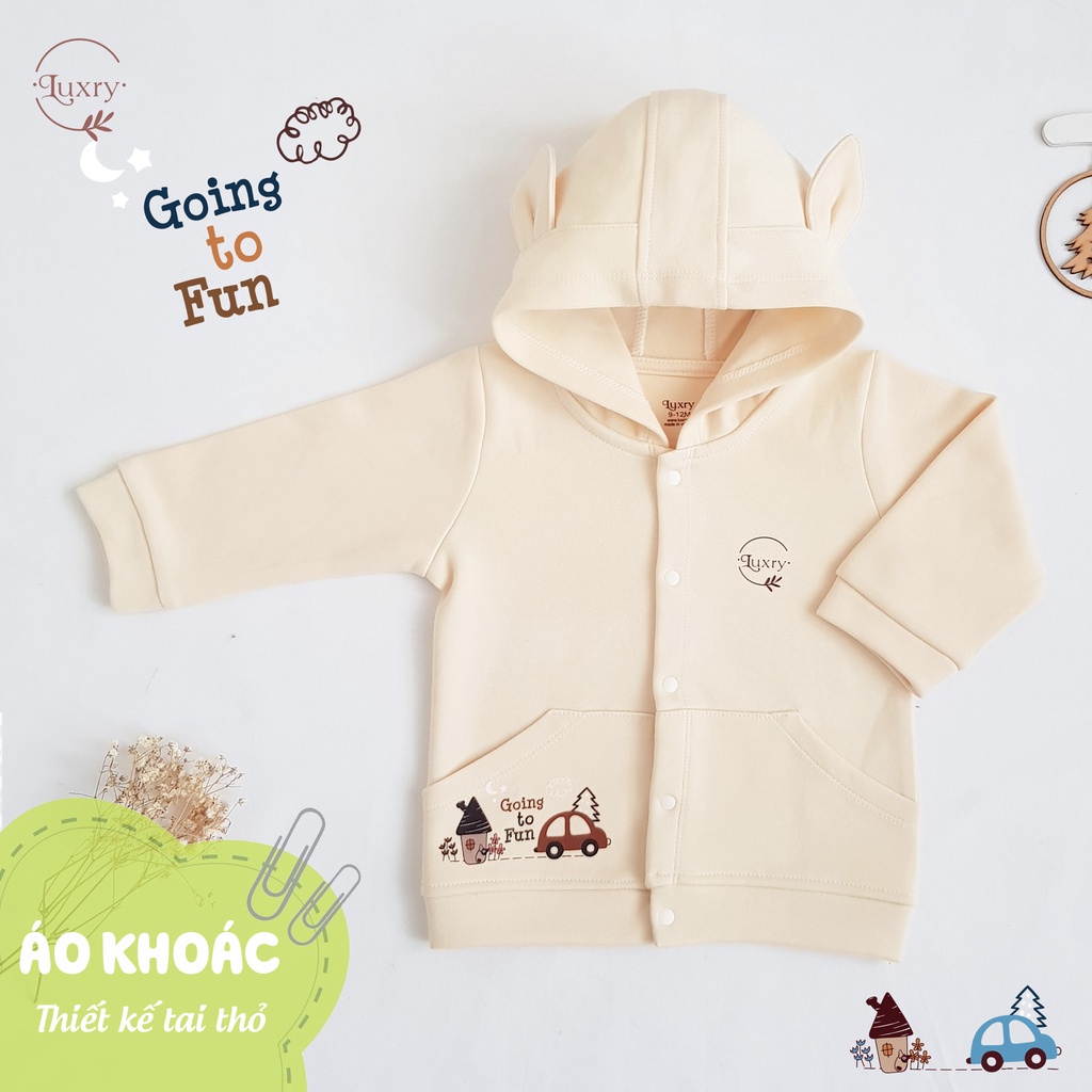 Áo khoác nắng họa tiết ô tô đáng yêu thương hiệu Luxry chất vải sợi tre pha cotton cho bé từ 9 tháng đến 6 tuổi