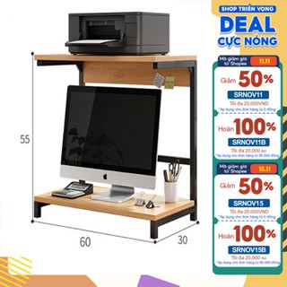 Kệ để màn hình máy tính, máy in 2 tầng chân sắt , mặt gỗ cao su chống nước dễ dàng lao chùi vệ sinh....