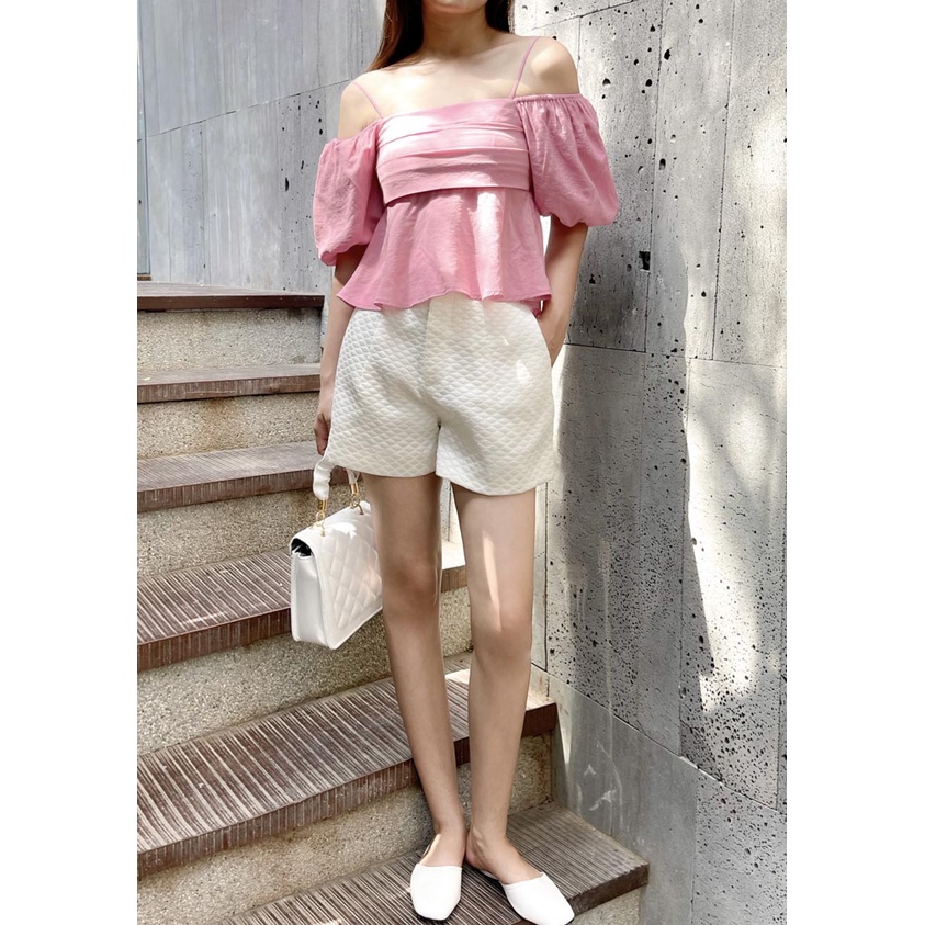 Áo kiểu dây trễ vai xếp 2 lớp thời trang GAGO màu hồng GA4188