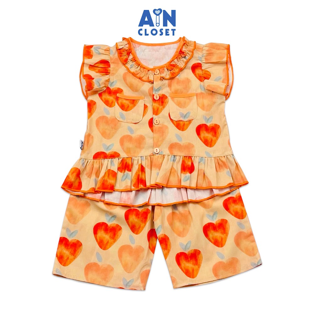 Bộ quần áo lửng bé gái họa tiết Táo Tim cam cotton - AICDBG7INKX4 - AIN Closet