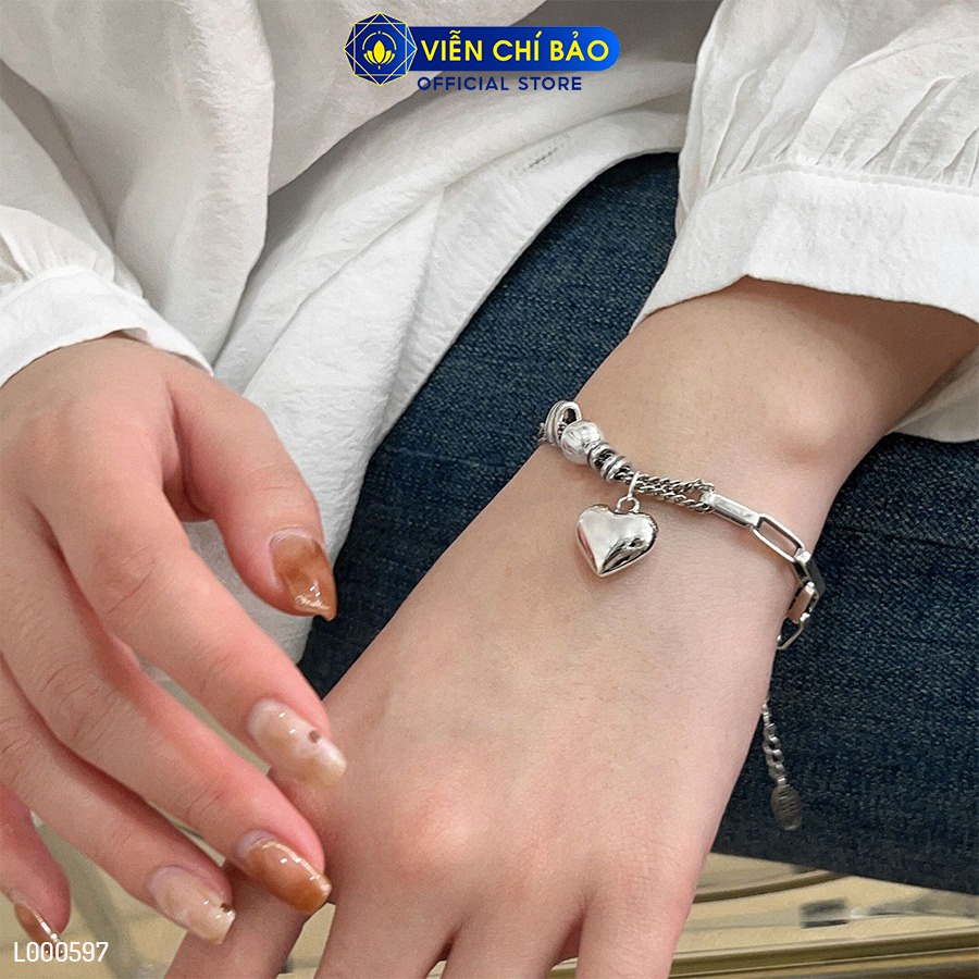 Lắc tay bạc nữ trái tim dây xích mix bi chất liệu bạc Thái 925 thời trang phụ kiện trang sức Viễn Chí Bảo L000597