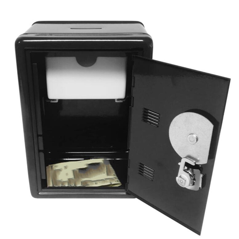 Hộp Sắt Mini Màu Đen Đựng Tiền Tiết Kiệm Để Bàn Trang Trí An Toàn Cho Bé Trai