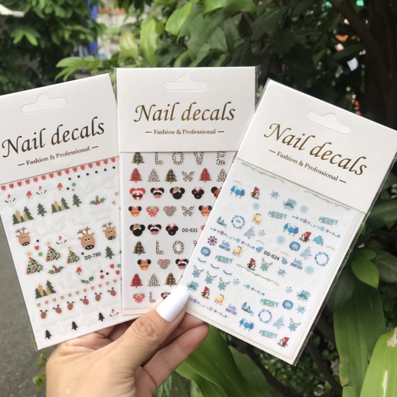 Sticker Noel dán móng nail Giáng sinh hoạt hình