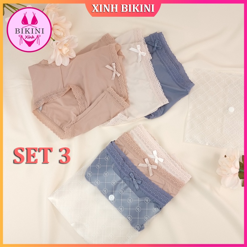 Set 3 Quần Lót Nữ Su Lạnh Viền Ren - Combo Quần Lót Đẹp Cao Cấp Mát Lạnh - Che Tên Sản Phẩm - Xinh Bikini - Mã 2200