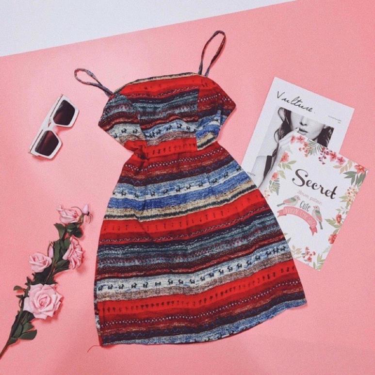 H.A.N STORE Đầm maxi dài thổ cẩm váy đầm đi biển dây áo điều chỉnh được độ dài, có size S M L