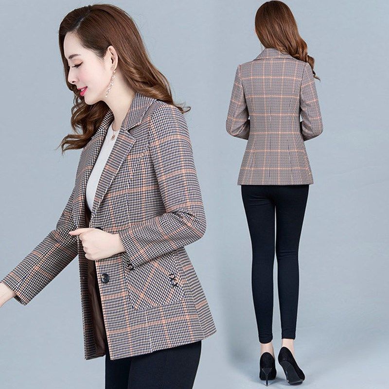 blazer nữ bigsize dày áo khoác hàn quốc Áo Khoác Vest Dáng Ngắn In Họa Tiết Caro Cổ Điển Thời Trang Mùa Thu 2022 Cho Nữ Trung Niên