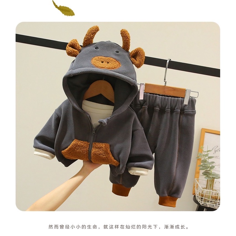 Bộ Nỉ Bông Áo Khoác Quần Dài MINKYSUN, Đồ Bộ Nỉ Sừng Trâu Cute Cho Bé Trai _ Bé Gái Từ 7-27kg