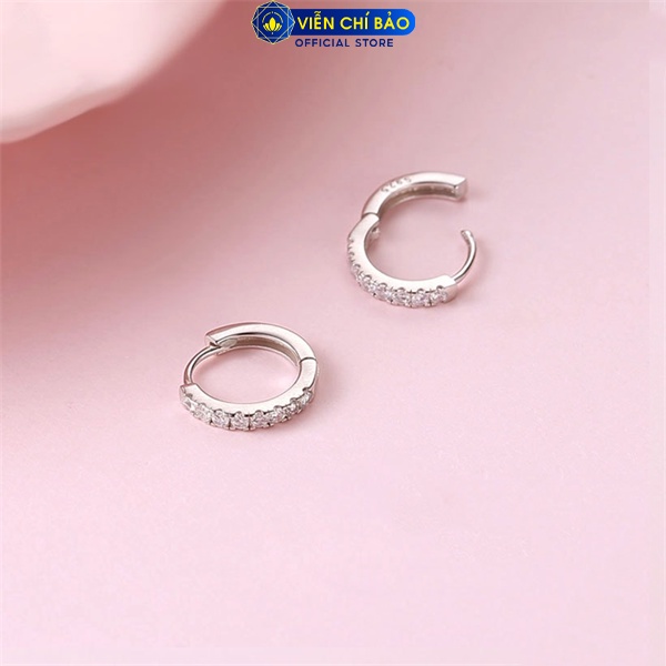 Khuyên tai tròn đính đá chất liệu bạc Ý 925 (1 đôi) thời trang phụ kiện trang sức nữ Viễn Chí Bảo B400072A