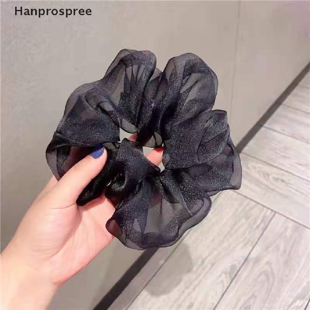 Hanprospree > Dây Buộc Tóc Cao Su Co Giãn Phối Lưới Màu Trơn Phản Quang Cỡ Lớn Cho Nữ