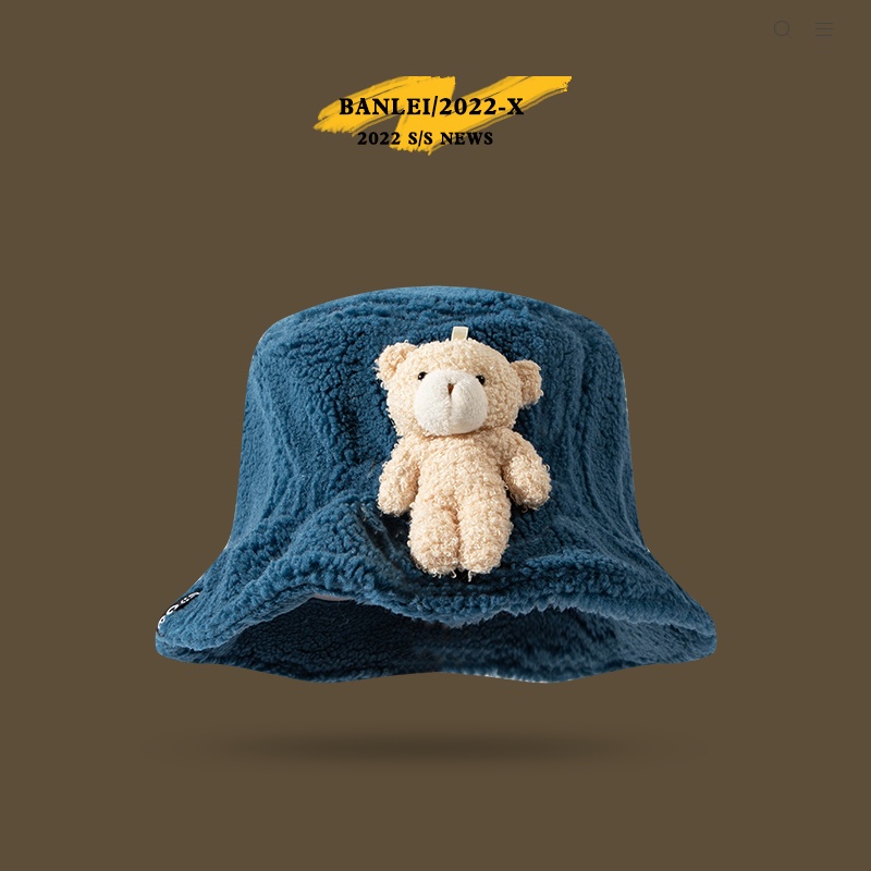 Mũ Bucket Lông Nhung Hình Gấu Dễ Thương Xinh Xắn Phong Cách Thời Trang Mùa Đông Hàn Quốc Cho Nữ