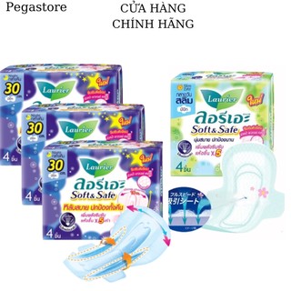 Bvs ban đêm laurier soft &safe 30cm bvs 4 miếng/gói thái lan / vệ sinh phụ nữ ban ngày 4 miếng /gói