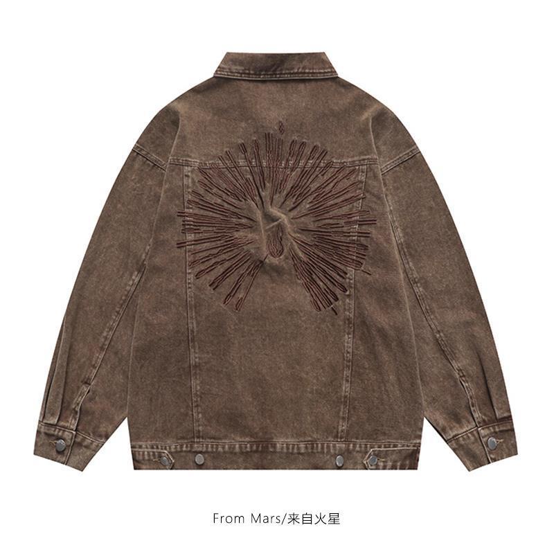 Sa Fire of Life Áo Khoác Denim Dáng Rộng Phối Túi Phong Cách Retro Đường Phố bf