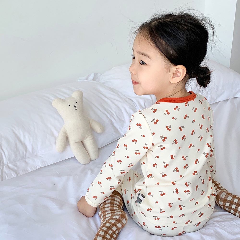 Bộ thu đông bé gái chất nỉ mềm mịn cao cấp, Đồ bộ bé gái tay dài hình quả cherry dễ thương