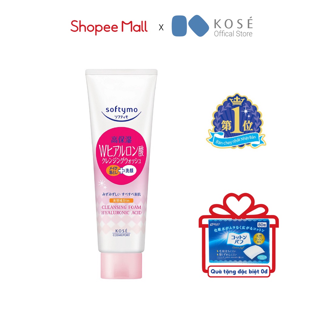 Sữa Rửa Mặt Dưỡng Ẩm Kose Softymo Cleansing Foam Hyaluronic Acid 60g và 190g