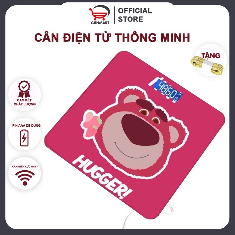 Cân điện tử hình gấu dâu LOSTO theo dõi cân nặng gia đình độ chính xác cao tặng kèm Pin
