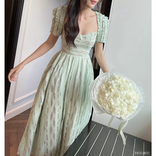 Đầm dài tay ngắn xòe phối ren 3931 - đầm thời trang nữ