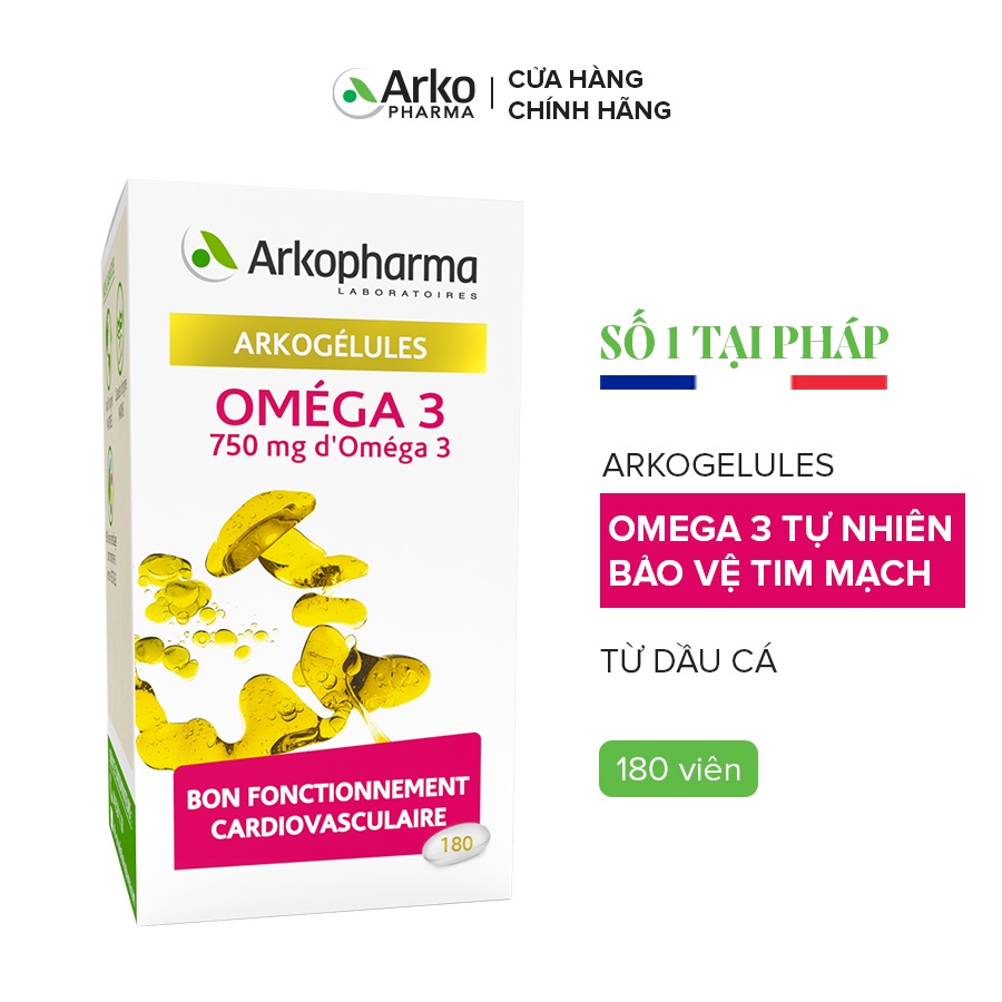 Viên uống dầu cá hỗ trợ tim mạch Arkopharma Arkogelules Omega 3 [ 1 hộp x 180 viên