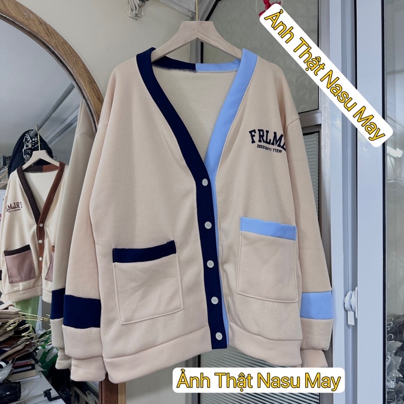 Áo Khoác Cardigan Viền Xanh Nâu FRMLK Form Rộng | BigBuy360 - bigbuy360.vn