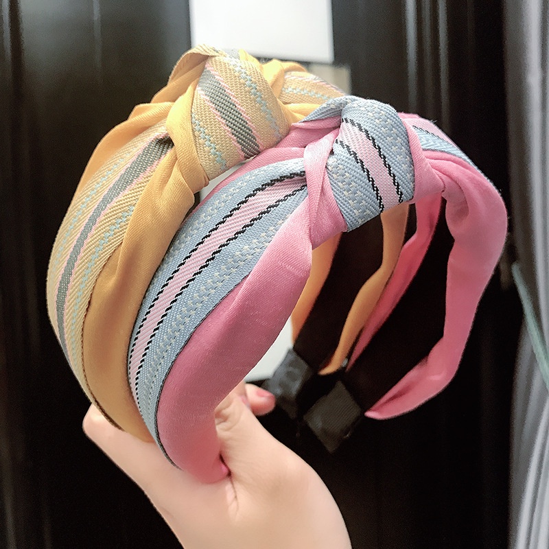 Băng Đô Cài Tóc Vải Màu Trơn Thắt Nút Chéo Rửa Mặt
