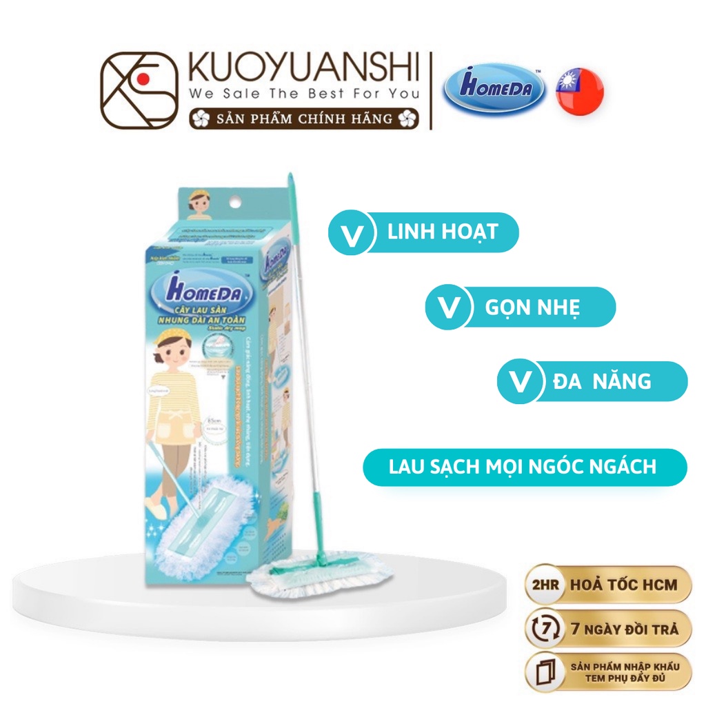 Cây Lau Sàn Tĩnh Điện Thông Minh (1 cán+2 khăn lau) iHomeDa linh hoạt, gọn nhẹ, an toàn dễ dàng sử dụng